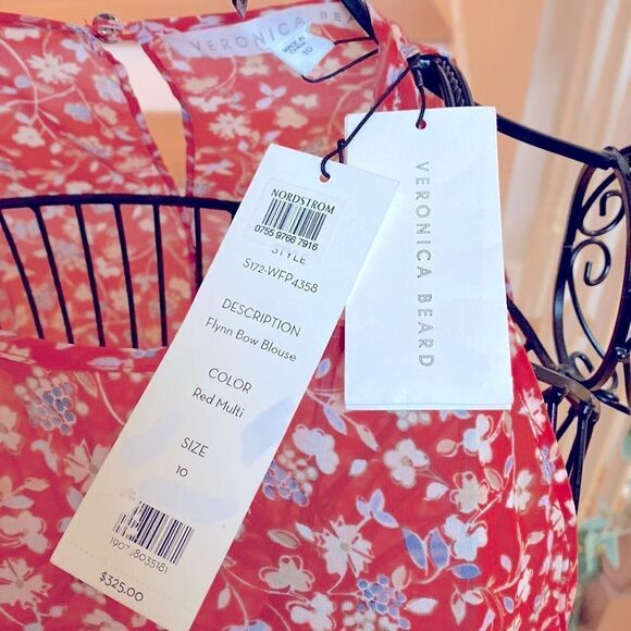 🔅🆕🔅🌸 Authentic Veronica Beard Flynn Bow Cold Shoulder Blouse 100% Silk 🌸✨ - Picture 9 of 13